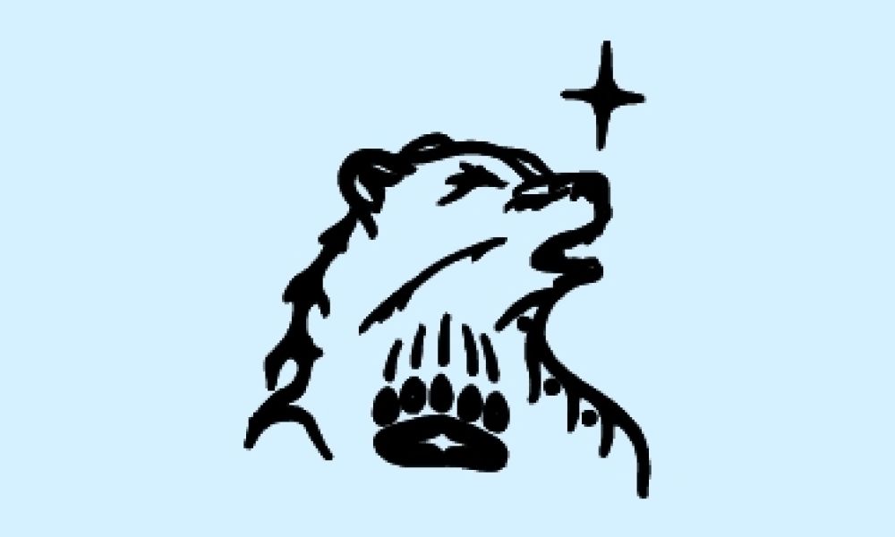 Graphic depiction of the Bear clan symbol with blue background