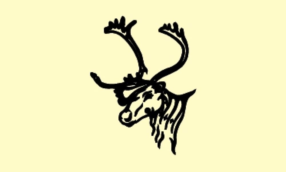 Graphic depiction of the Caribou clan symbol with a yellow background