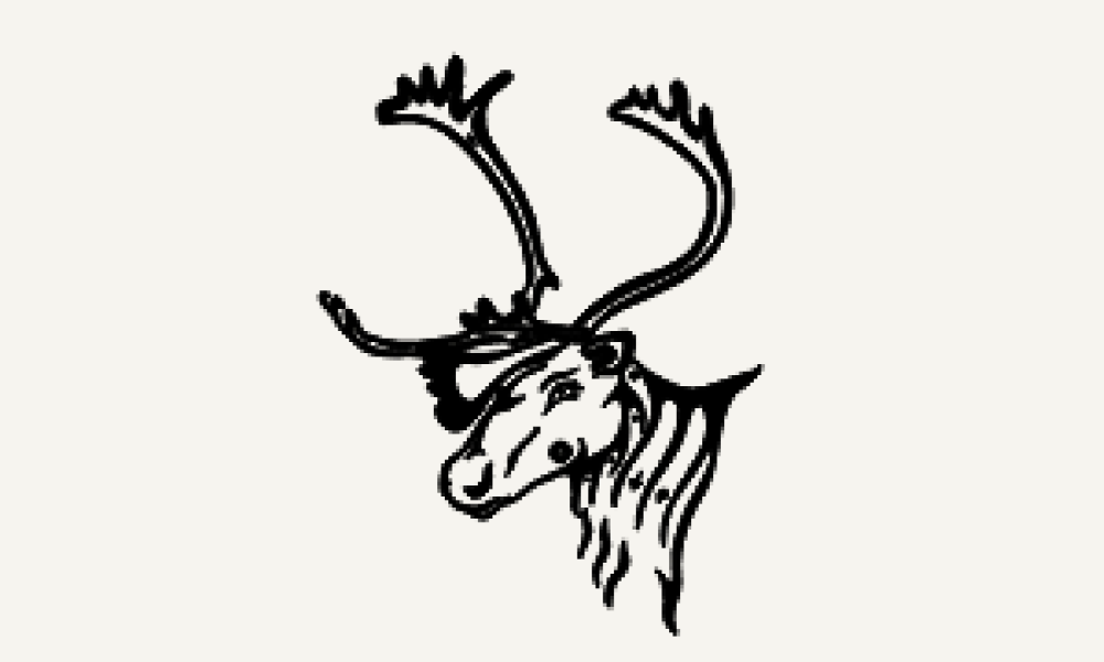 Graphic depiction of the Caribou clan symbol with a yellow background