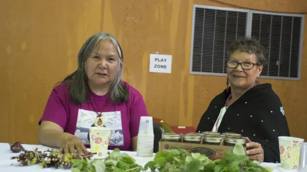 People making medicine with herbs