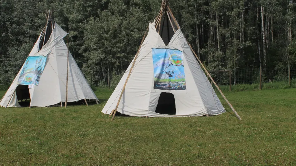 Tents with art over entrance