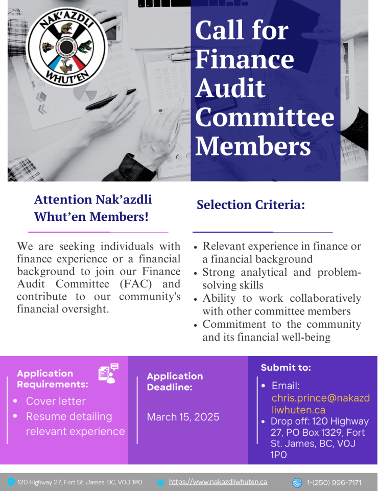 Call for Finance Audit Committee Members | Nak'azdli Whut'en